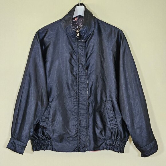 Hanarum Jacket Womens OS Reverisble Black Floral Zip Satin Shimmer VTG Boho Goth - Picture 2 of 14